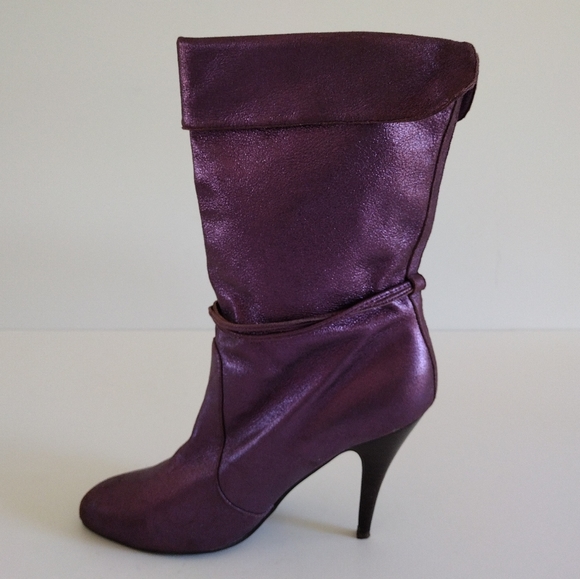 *NaNa Metallic Purple Leather Heeled Pull On Boots Vintage 10 - Picture 4 of 14